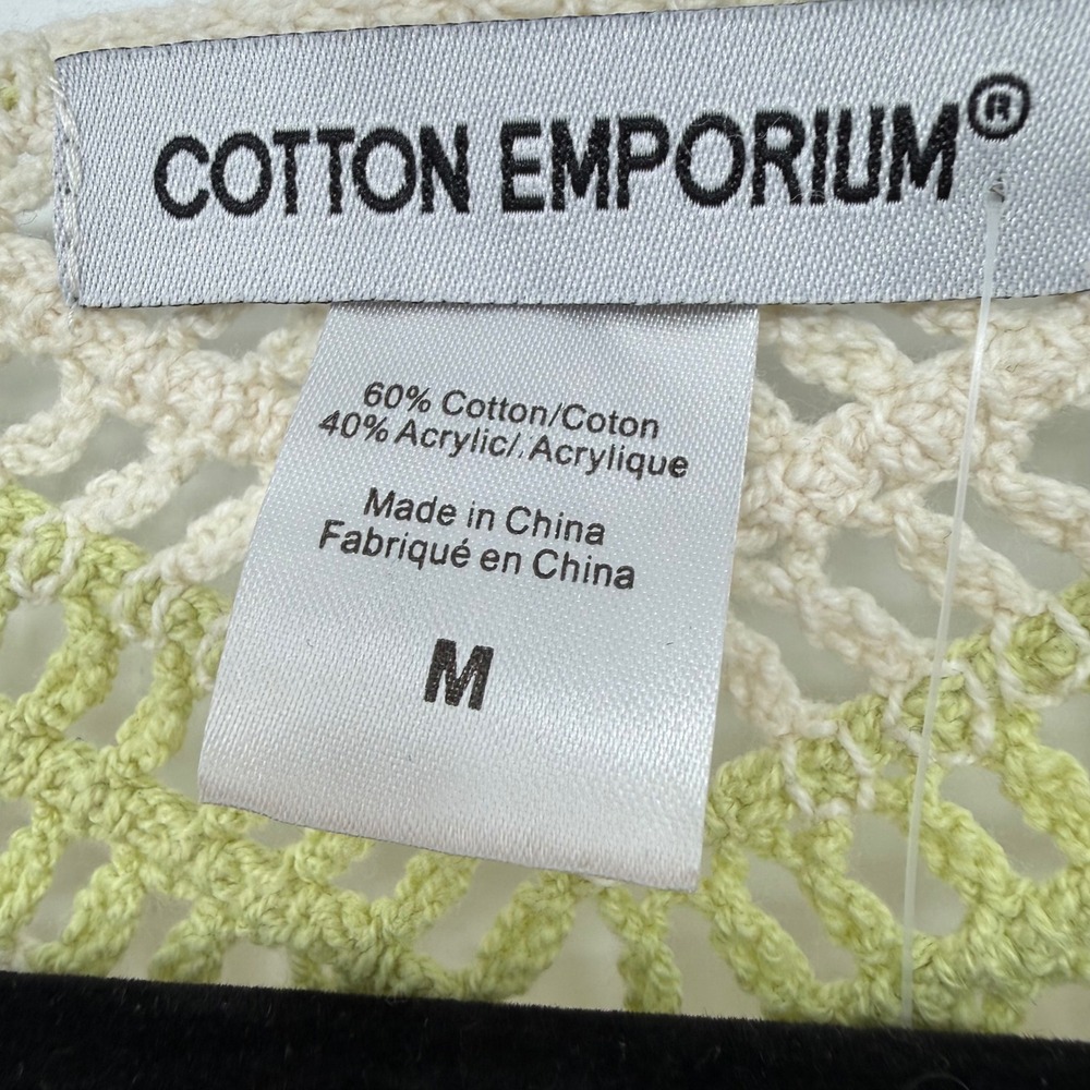 COTTON EMPORIUM BUTTON FRONT CROCHET VEST TANK MEDIUM NWT IVORY GREEN - Picture 5 of 5
